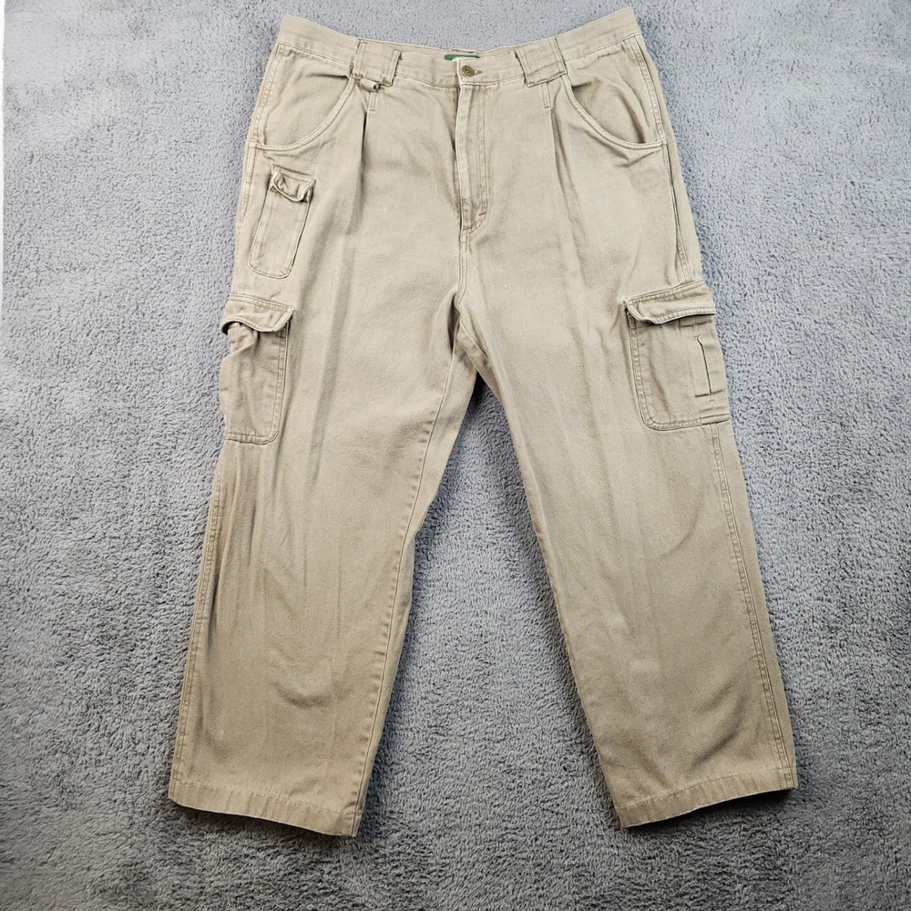Cabelas Cargo Pants Mens 40 Tan Mid Rise Pleated Canvas Utility Pockets Gorpcore